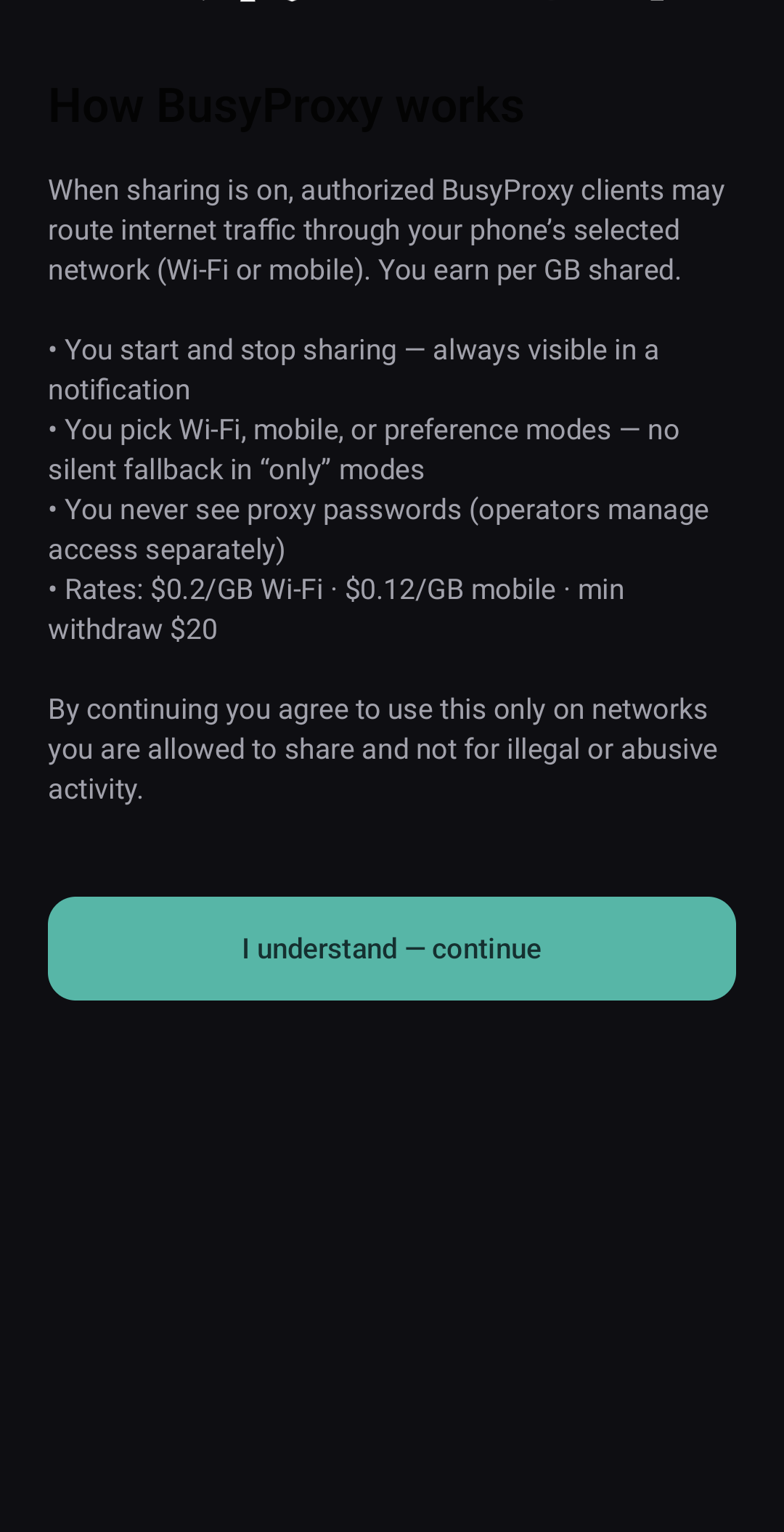 BusyProxy Android — Consent